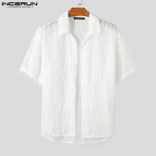 Men's Tassel Chiffon Shirt with Transparent Lapel