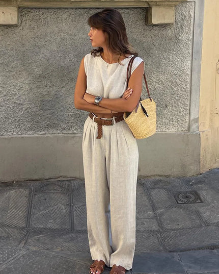 Women's Cotton Linen Two-Piece Vest and Pants Set
