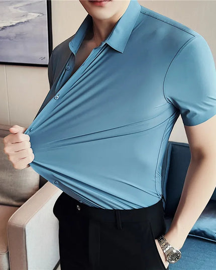 Slim-Fit Seamless Short Sleeve Shirts for Men - High Elasticity Casual Wear