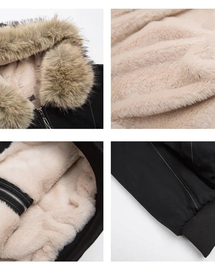 Unisex Fur Collar Hooded Parkas - Thicken Padded Casual Jackets with Zipper