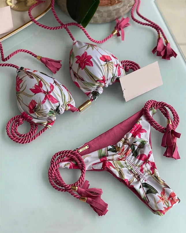 Leopard Print Braided Rope Push-Up Bikini Set for Women - Various Designs
