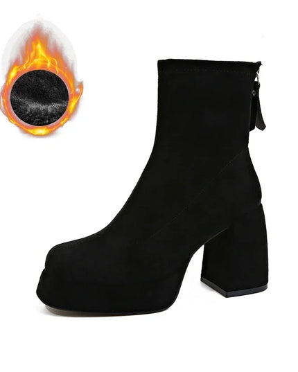 Ohmmayby Stylish Women’s Ankle Boots with Platform Square High Heels