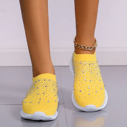 Women's Rhinestone Glitter Mesh Slip On Sneakers