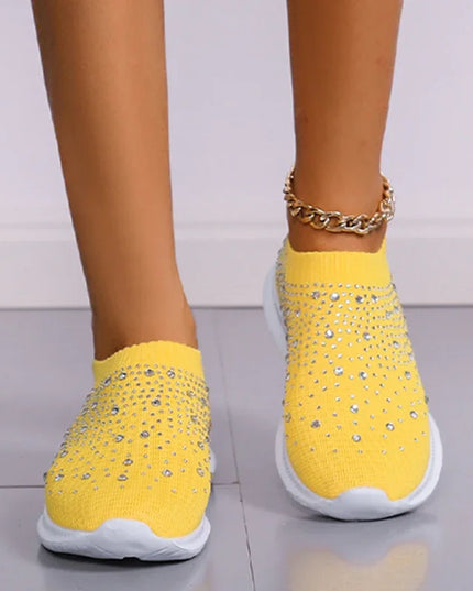 Women's Rhinestone Glitter Mesh Slip On Sneakers