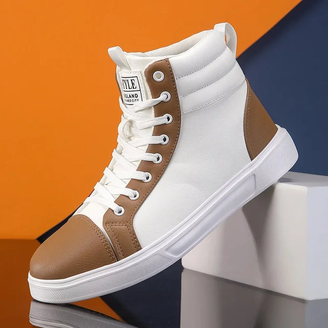Men's High Top Faux Leather Sneakers with Lace-Up Closure