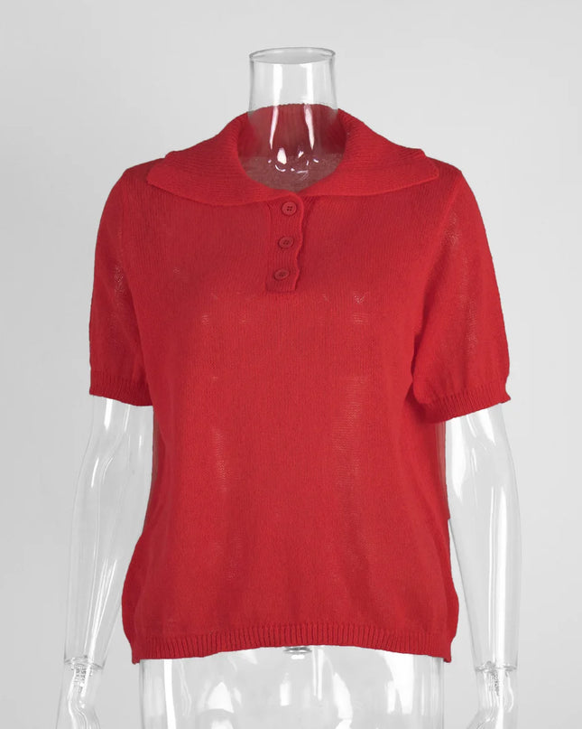 Knitted Women's Short Sleeve Polo T-Shirt