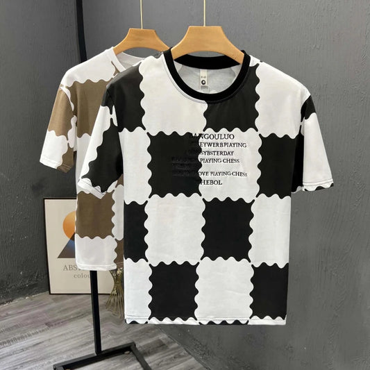 Men's Plaid Short-Sleeve T-Shirt with Embroidery