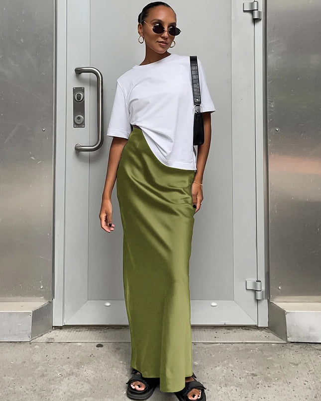 Women's Satin High Waist Pencil Skirt – Slim Fit Maxi Skirt