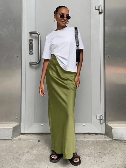 Women's Satin High Waist Pencil Skirt – Slim Fit Maxi Skirt