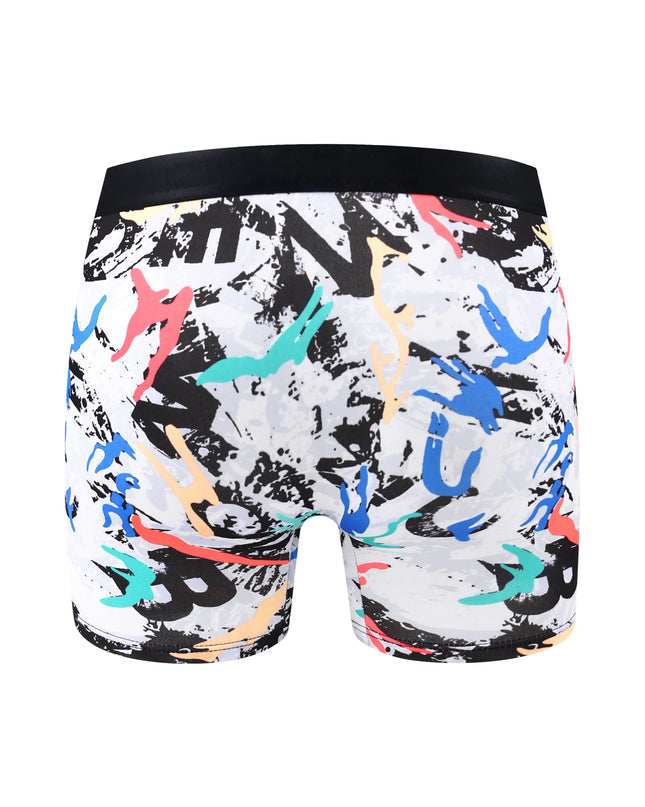 5-Pack Men's Long Boxer Shorts - Assorted Graffiti Pattern, Mid-Waist, High Elasticity