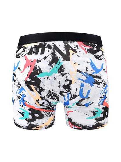 5-Pack Men's Long Boxer Shorts - Assorted Graffiti Pattern, Mid-Waist, High Elasticity