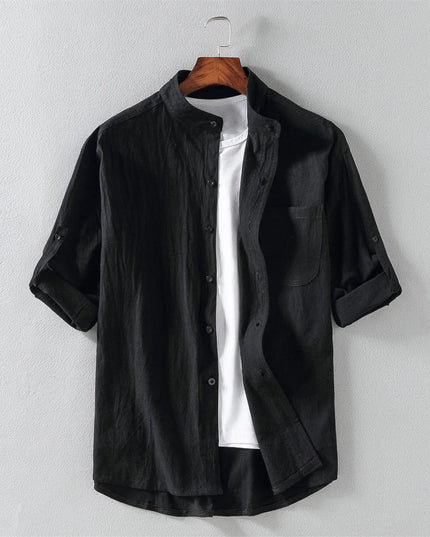 Men's Short-Sleeve Shirt with Stand Collar