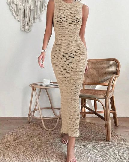 Women's Elegant Hollow-Out Dress with Waist Clip - Slim Fit