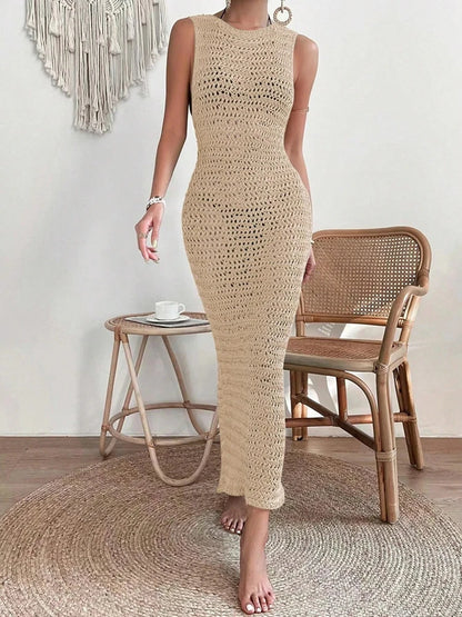 Women's Elegant Hollow-Out Dress with Waist Clip - Slim Fit