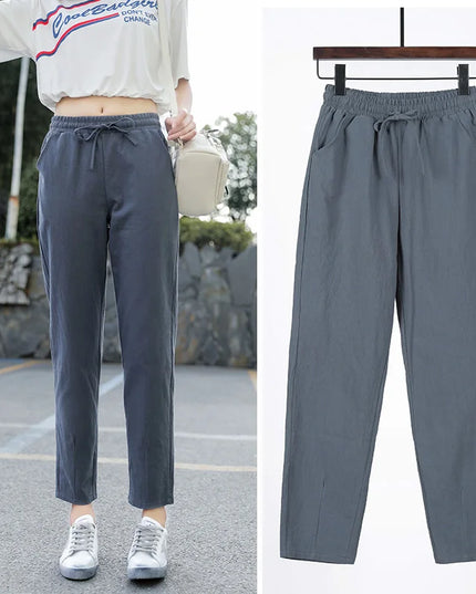 Women’s Cotton Linen Harem Pants – Elastic Waist - Various Colors