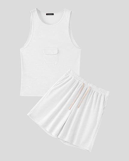 Incerun Men's Two-Piece Breathable Tank Top and Drawstring Shorts Set
