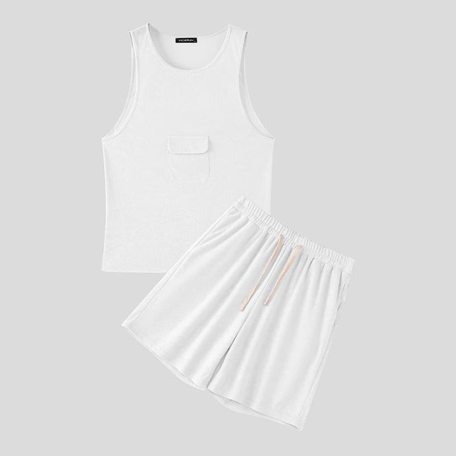 Incerun Men's Two-Piece Breathable Tank Top and Drawstring Shorts Set
