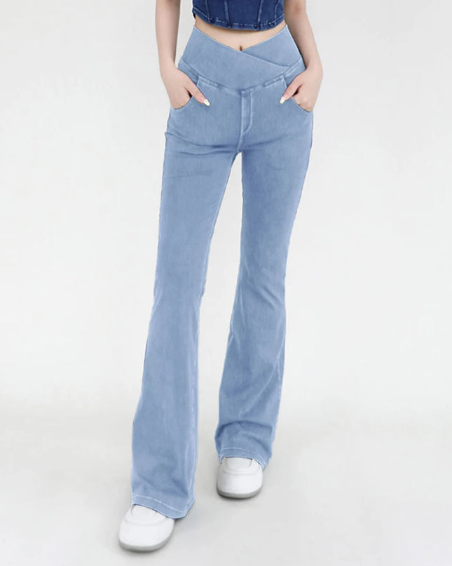 Casual Women's Bell Bottom Jeans with High Waist and Flare