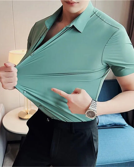 Slim-Fit Seamless Short Sleeve Shirts for Men - High Elasticity Casual Wear