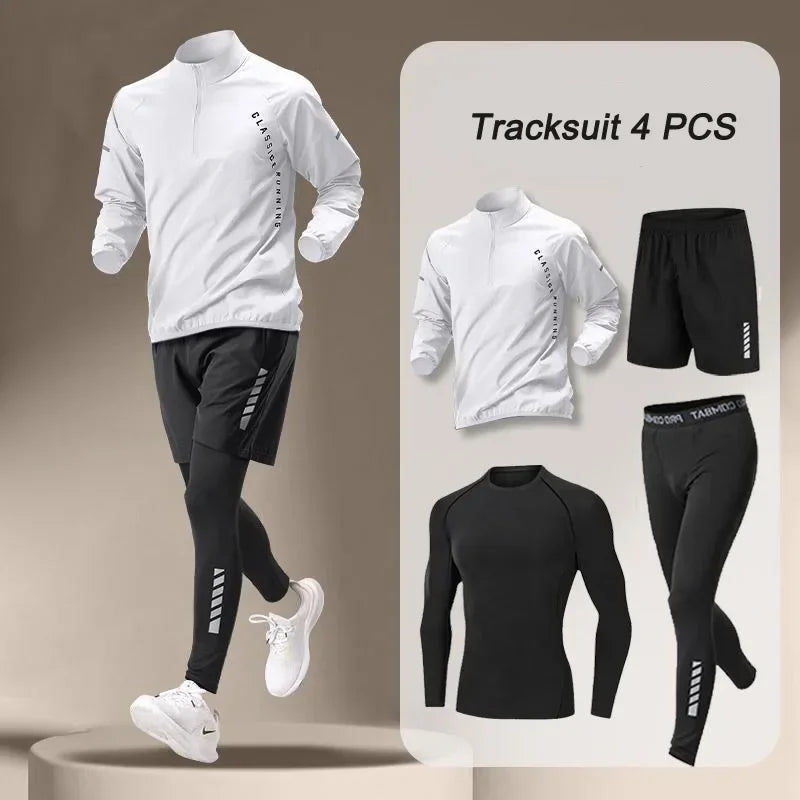 Men's Quick Dry Fitness Suit: 1-4 Piece Jacket, Sweater, Shorts, and Tights Set 