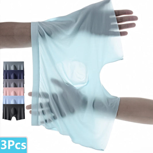 3-pack Men's Ultra-Thin Breathable Seamless Ice Silk Hipster Boxers