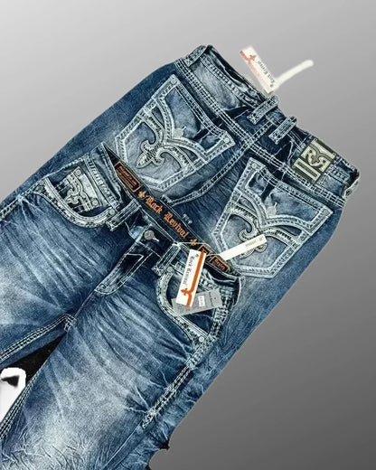 Women's Washed Loose Straight Jeans with Cross Logo