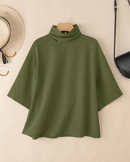 Zanzea Women's Elegant Turtleneck Half Sleeve Blouse