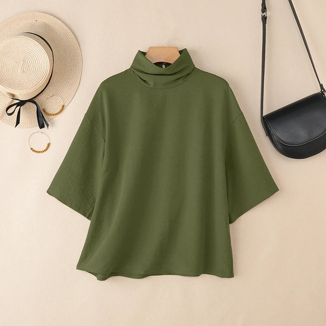 Zanzea Women's Elegant Turtleneck Half Sleeve Blouse