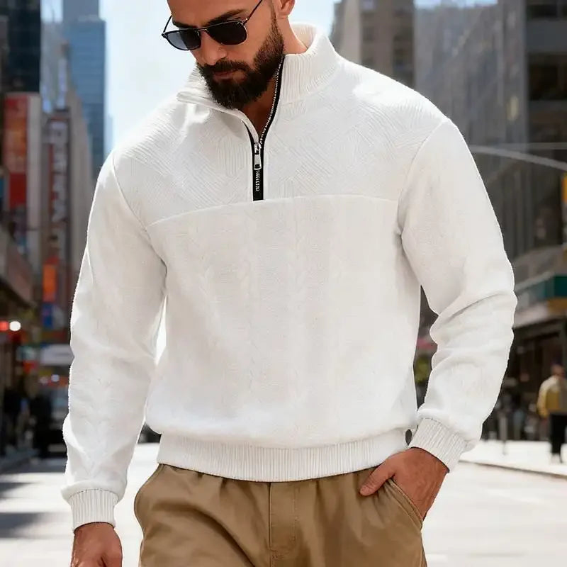 Men's Casual Stand Collar Pullover Sweater - Loose Fit Knit Sweater for Men
