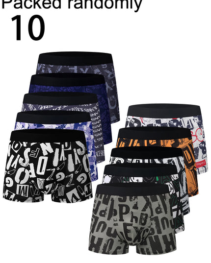 10-Pack Men’s Graffiti Letter Boxer Briefs – Assorted Colors, Stretchy & Skin-Friendly