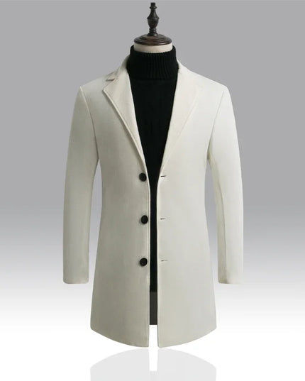 Mens Slim Fit Long Cotton Wool Blend Windbreaker Coat - Various Colors