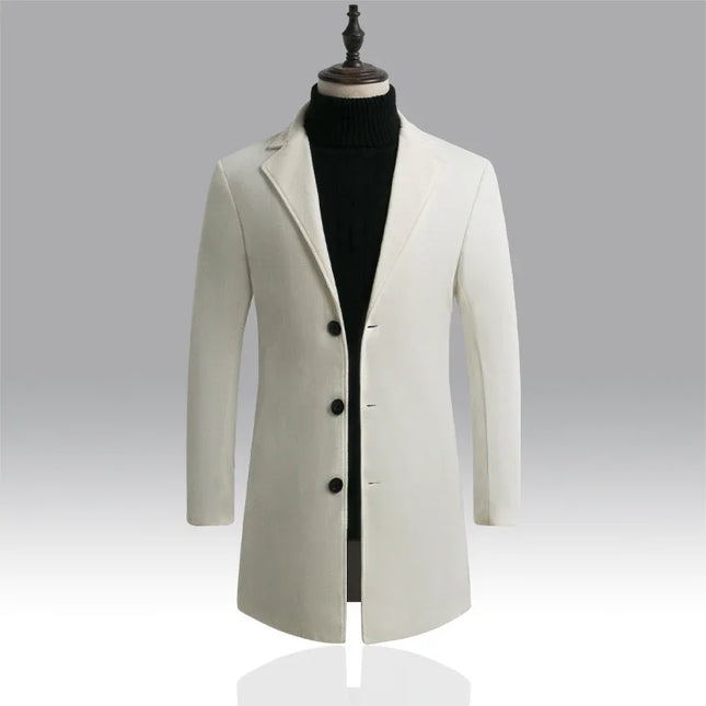 Mens Slim Fit Long Cotton Wool Blend Windbreaker Coat - Various Colors