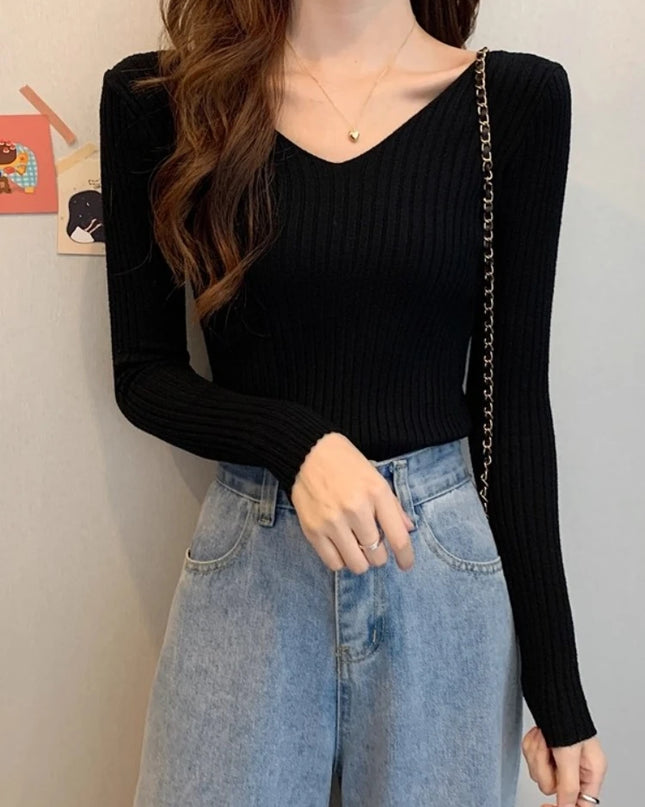 Women's V-Neck Slim Fit Sweater