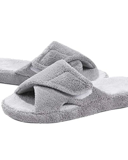 Women's Adjustable Open Toe Slippers with Corduroy Material