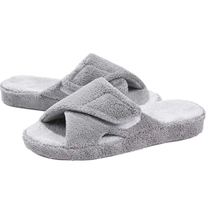 Women's Adjustable Open Toe Slippers with Corduroy Material