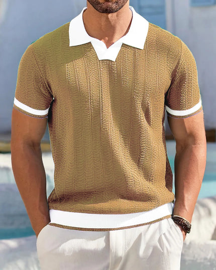 Men's Knitted Polo T-Shirt with Casual Turn-Down Collar