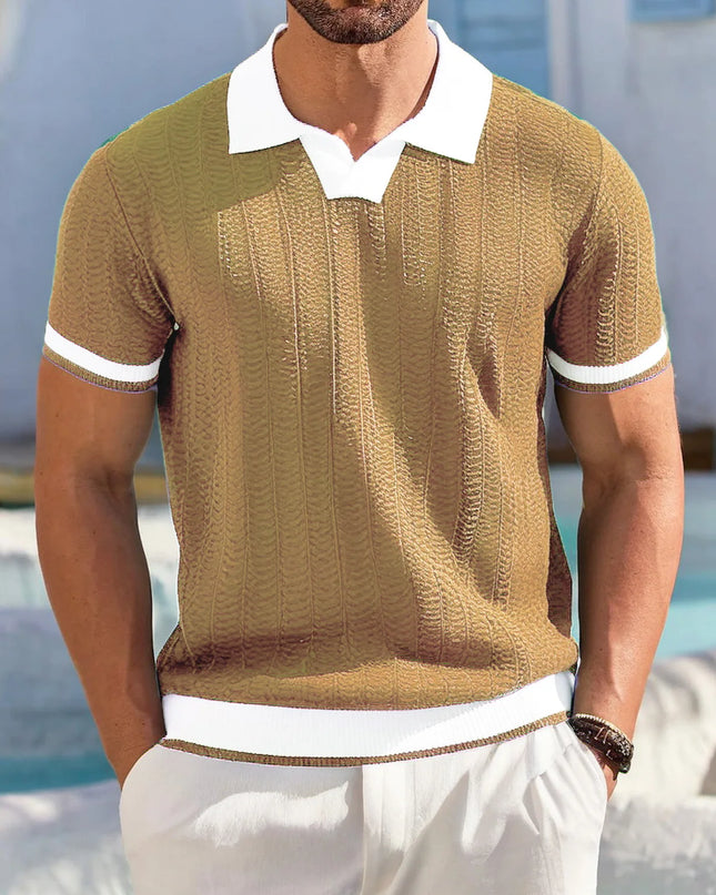 Men's Knitted Polo T-Shirt with Casual Turn-Down Collar