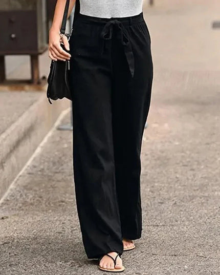 Women's Casual Loose Cotton Linen Pants - Elastic Waist, Straight Fit,