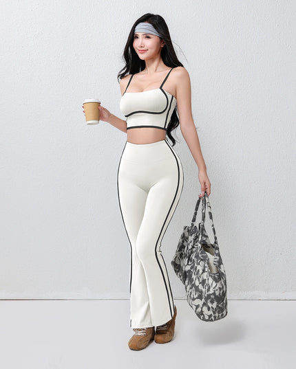 Women's Two-Piece Flare Pants and Bra Set with Elastic Waist and Hip-Lifting Design