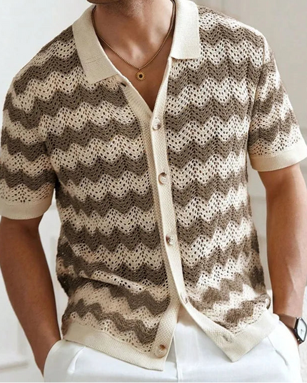 Breathable Knitted Fabric Men's Striped Shirt