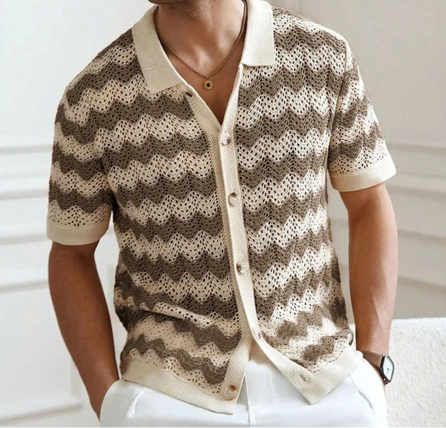 Breathable Knitted Fabric Men's Striped Shirt