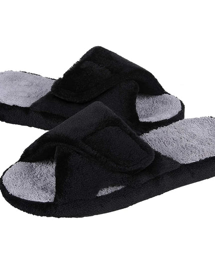 Women's Adjustable Open Toe Slippers with Corduroy Material