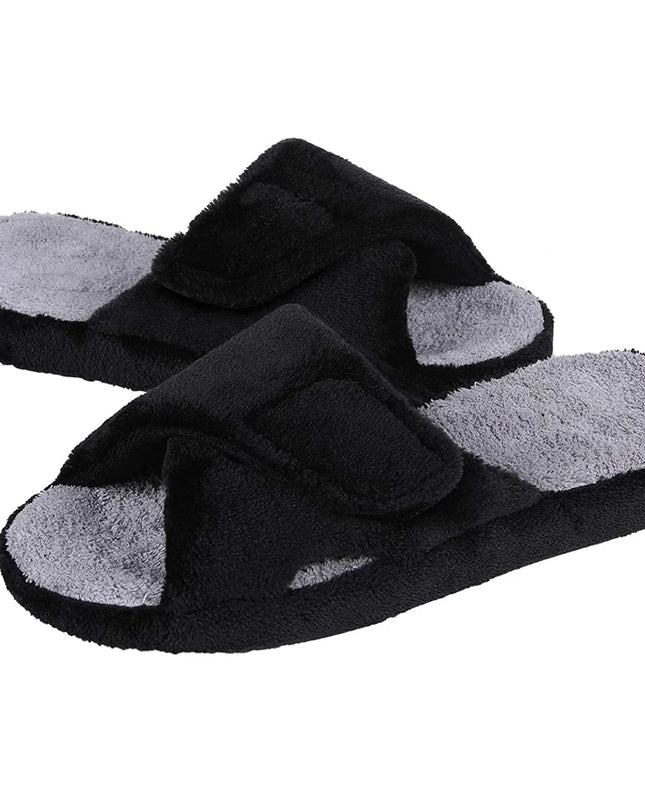 Women's Adjustable Open Toe Slippers with Corduroy Material