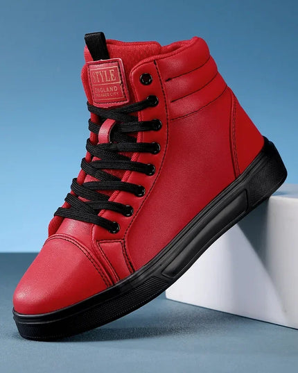 Men's High Top Faux Leather Sneakers with Lace-Up Closure