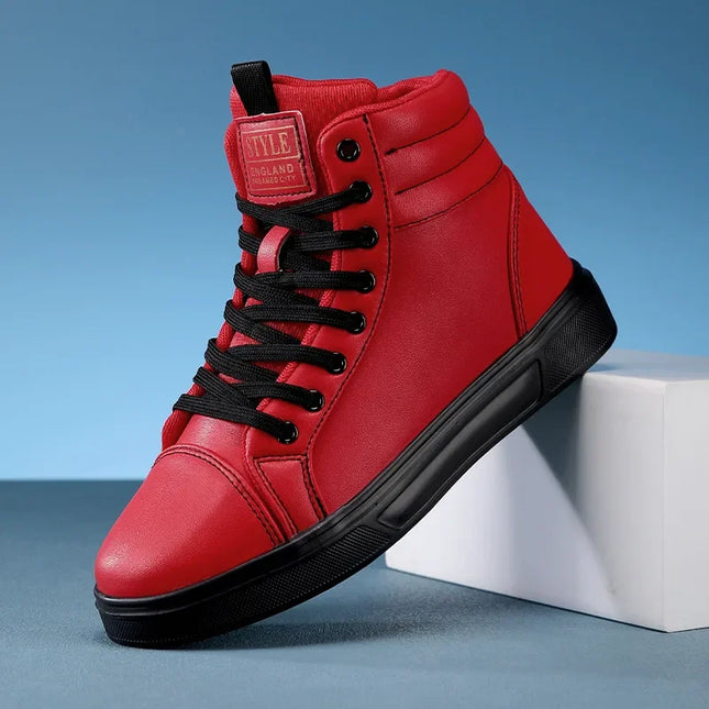 Men's High Top Faux Leather Sneakers with Lace-Up Closure