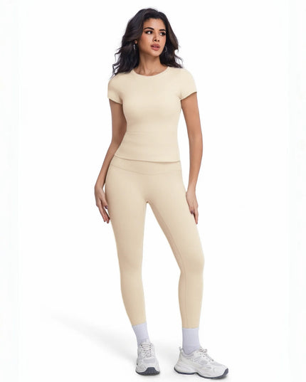 Women's 2-Piece Athletic Set - Ultra-Soft Short Sleeve T-Shirt & High-Waist Leggings