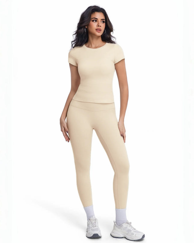 Women's 2-Piece Athletic Set - Ultra-Soft Short Sleeve T-Shirt & High-Waist Leggings