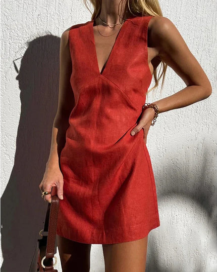 Linen Women's V-Neck Sleeveless Dress