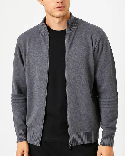 Men's Full-Zip Knitted Sweater Jacket – Slim Fit, Stand Collar