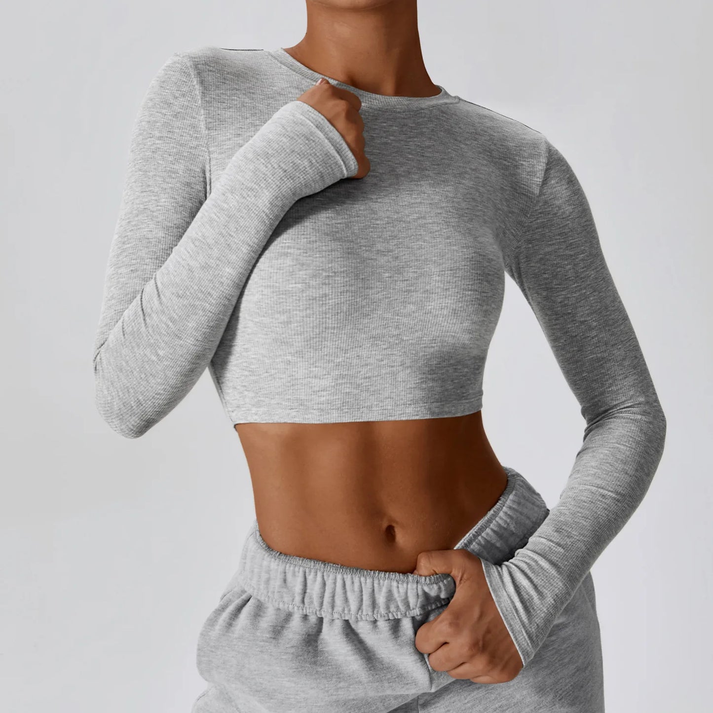 Women's Ribbed Crew Neck Lightweight Slim Fit Crop Top
